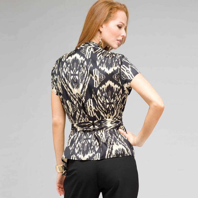 Tie Front Blouse, Black Multi, large image number 1